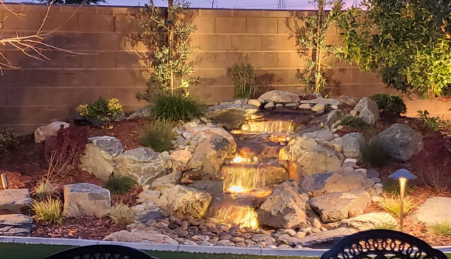Waterfall with led lighting