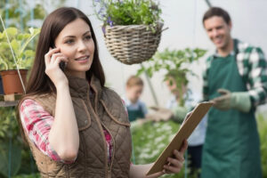 Woman making arrangements for landscaping